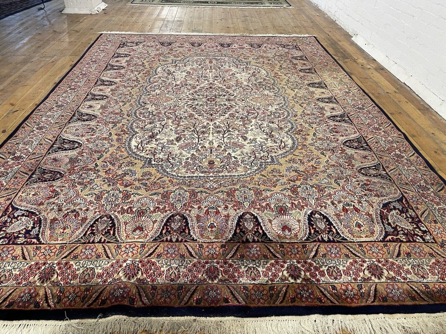 seltener-bunter-perserteppich-350x255cm-extrem-feiner-kashmir-100-1-5 Perserteppich Kashmir 350 x 255 cm Wolle handgeknüpft