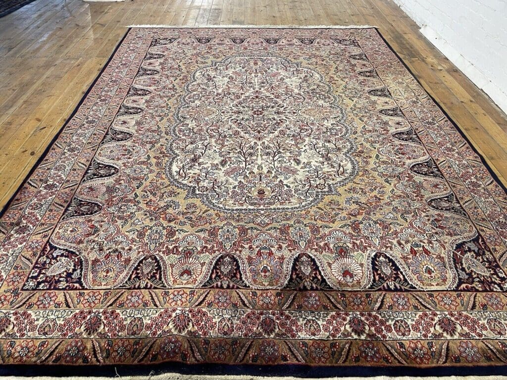 seltener-bunter-perserteppich-350x255cm-extrem-feiner-kashmir-100-1-6 Perserteppich Kashmir 350 x 255 cm Wolle handgeknüpft
