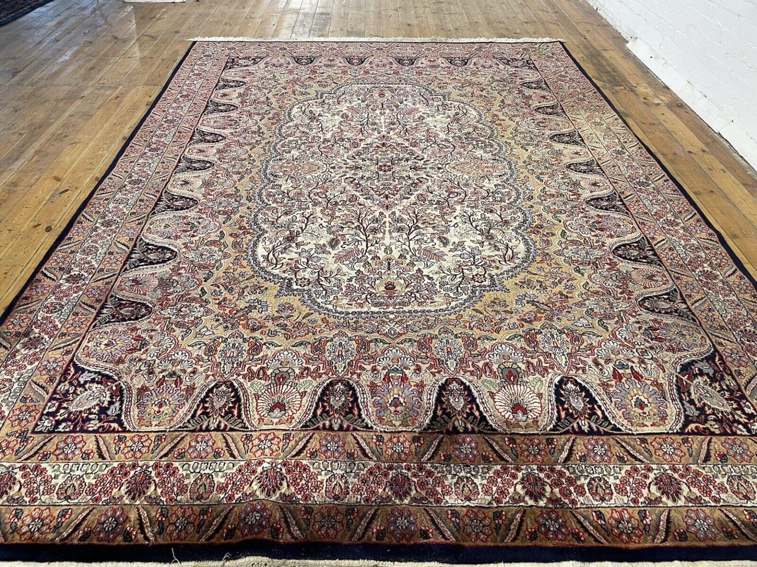seltener-bunter-perserteppich-350x255cm-extrem-feiner-kashmir-100-1-6 Perserteppich Kashmir 350 x 255 cm Wolle handgeknüpft