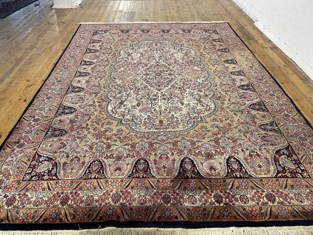 seltener-bunter-perserteppich-350x255cm-extrem-feiner-kashmir-100-1-7 Perserteppich Kashmir 350 x 255 cm Wolle handgeknüpft