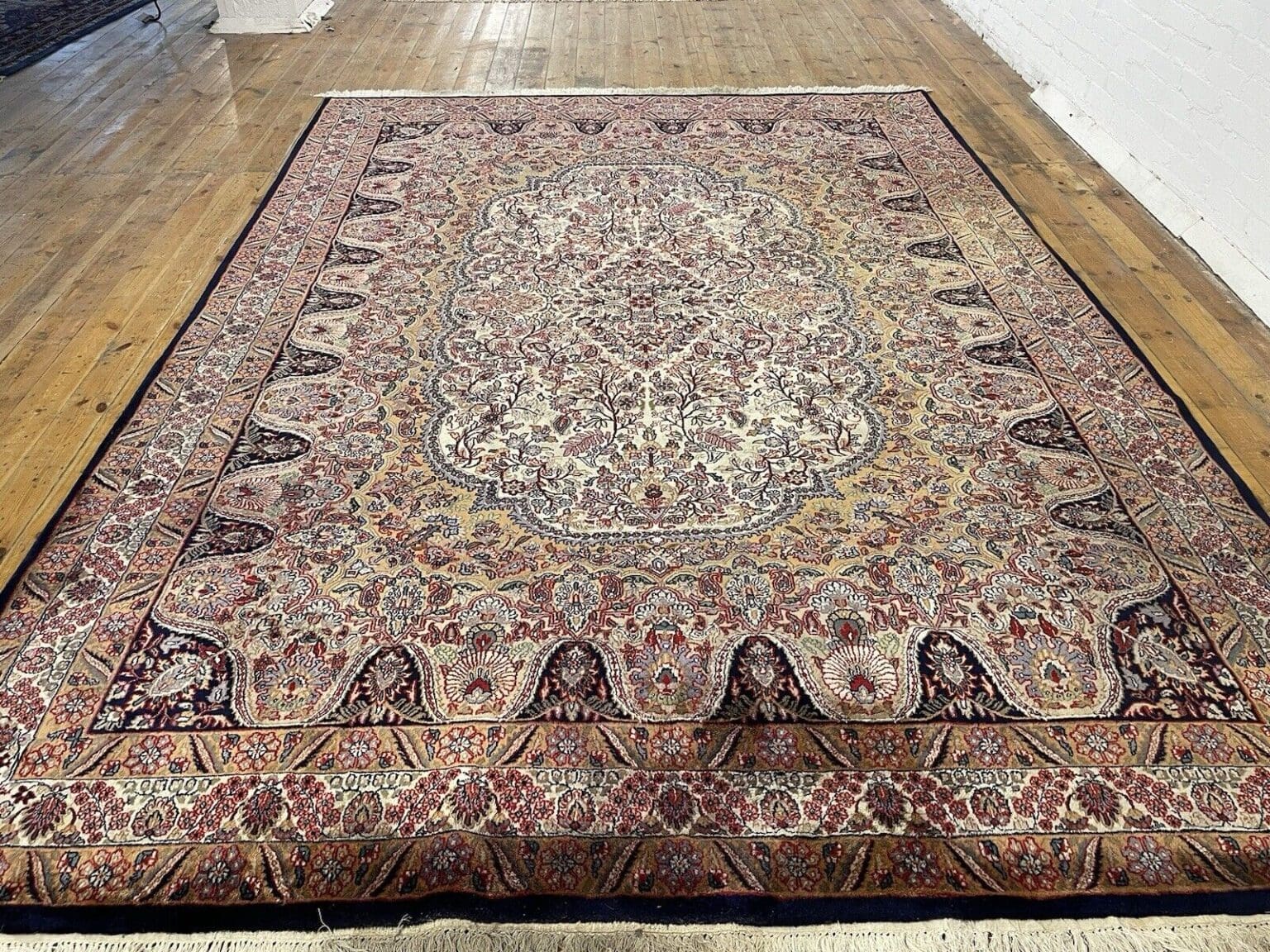 seltener-bunter-perserteppich-350x255cm-extrem-feiner-kashmir-100-1-7 Perserteppich Kashmir 350 x 255 cm Wolle handgeknüpft