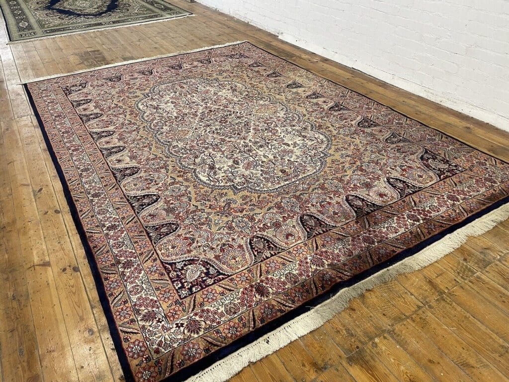 seltener-bunter-perserteppich-350x255cm-extrem-feiner-kashmir-100-1-8 Perserteppich Kashmir 350 x 255 cm Wolle handgeknüpft