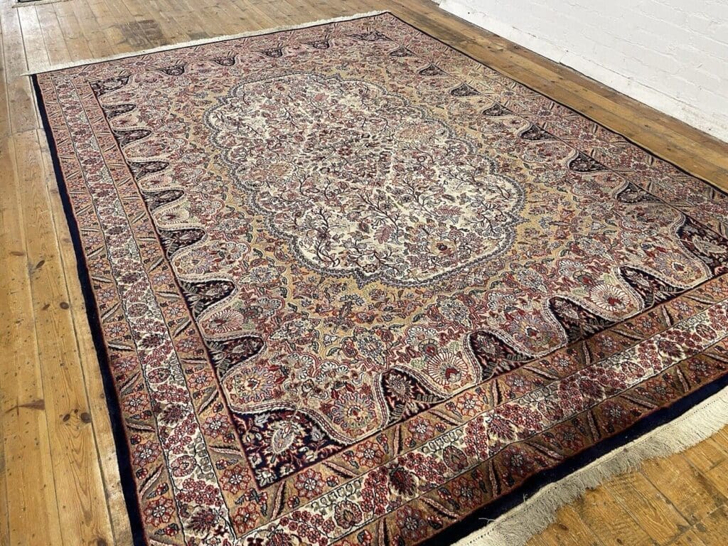 seltener-bunter-perserteppich-350x255cm-extrem-feiner-kashmir-100-1-9 Perserteppich Kashmir 350 x 255 cm Wolle handgeknüpft