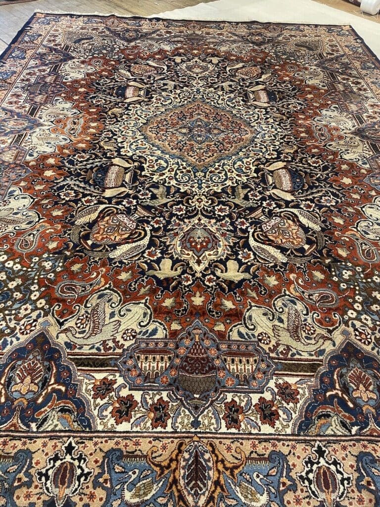 kashmari-blau-vasenmuster-perserteppich-400x300-sehr-feine-qualitat-sehr-3 Perserteppich Kaschmir 400x300 cm Wolle handgeknüpft