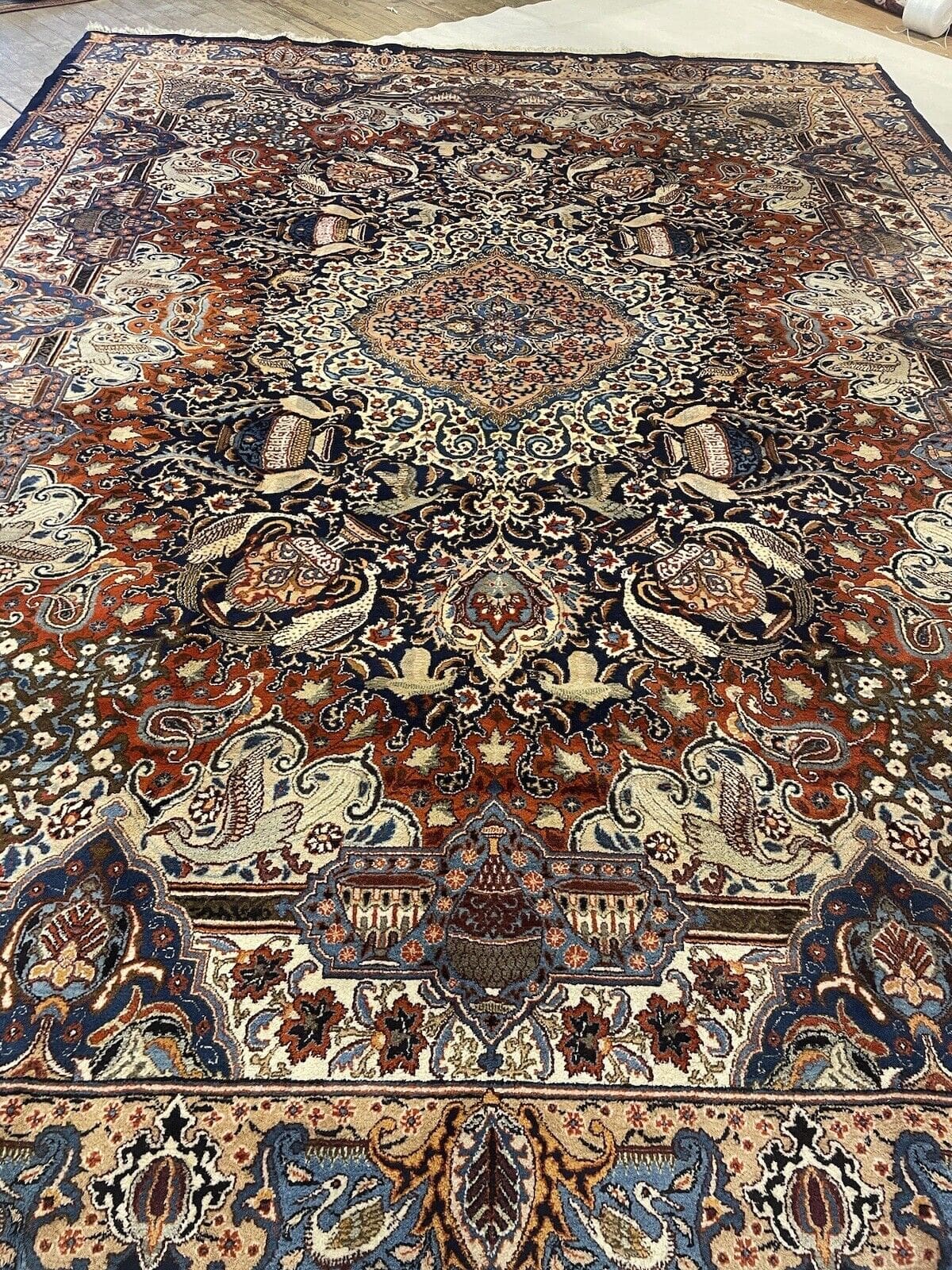 kashmari-blau-vasenmuster-perserteppich-400x300-sehr-feine-qualitat-sehr-3 Perserteppich Kaschmir 400x300 cm Wolle handgeknüpft