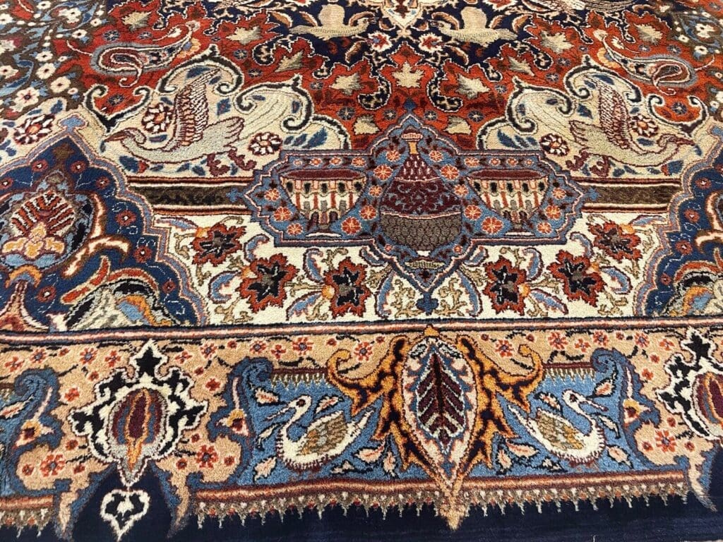 kashmari-blau-vasenmuster-perserteppich-400x300-sehr-feine-qualitat-sehr-5 Perserteppich Kaschmir 400x300 cm Wolle handgeknüpft