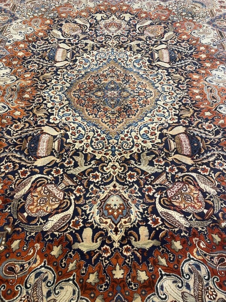 kashmari-blau-vasenmuster-perserteppich-400x300-sehr-feine-qualitat-sehr-6 Perserteppich Kaschmir 400x300 cm Wolle handgeknüpft