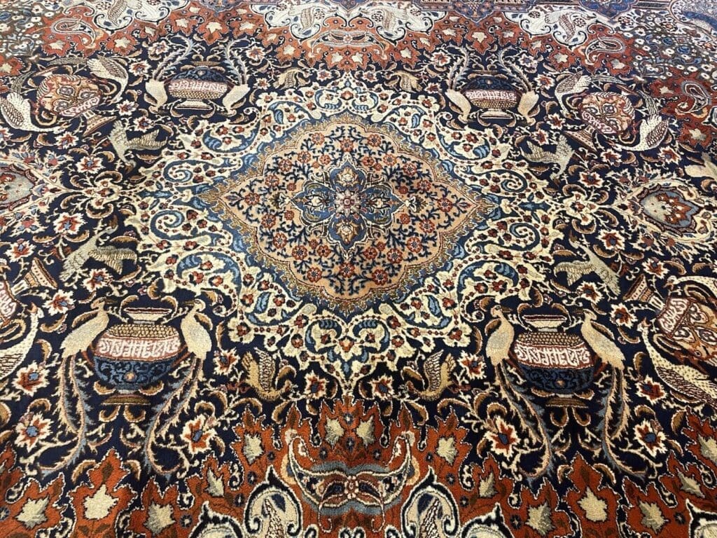 kashmari-blau-vasenmuster-perserteppich-400x300-sehr-feine-qualitat-sehr-7 Perserteppich Kaschmir 400x300 cm Wolle handgeknüpft