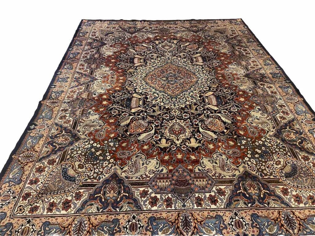 kashmari-blau-vasenmuster-perserteppich-400x300-sehr-feine-qualitat-sehr-8 Perserteppich Kaschmir 400x300 cm Wolle handgeknüpft