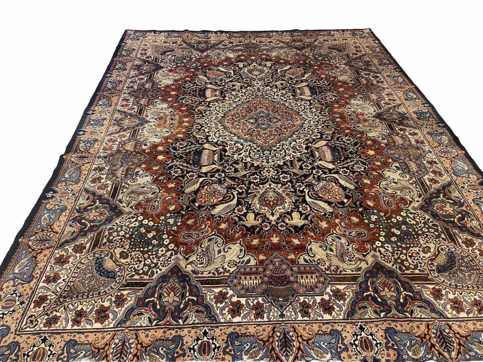 kashmari-blau-vasenmuster-perserteppich-400x300-sehr-feine-qualitat-sehr-8 Perserteppich Kaschmir 400x300 cm Wolle handgeknüpft