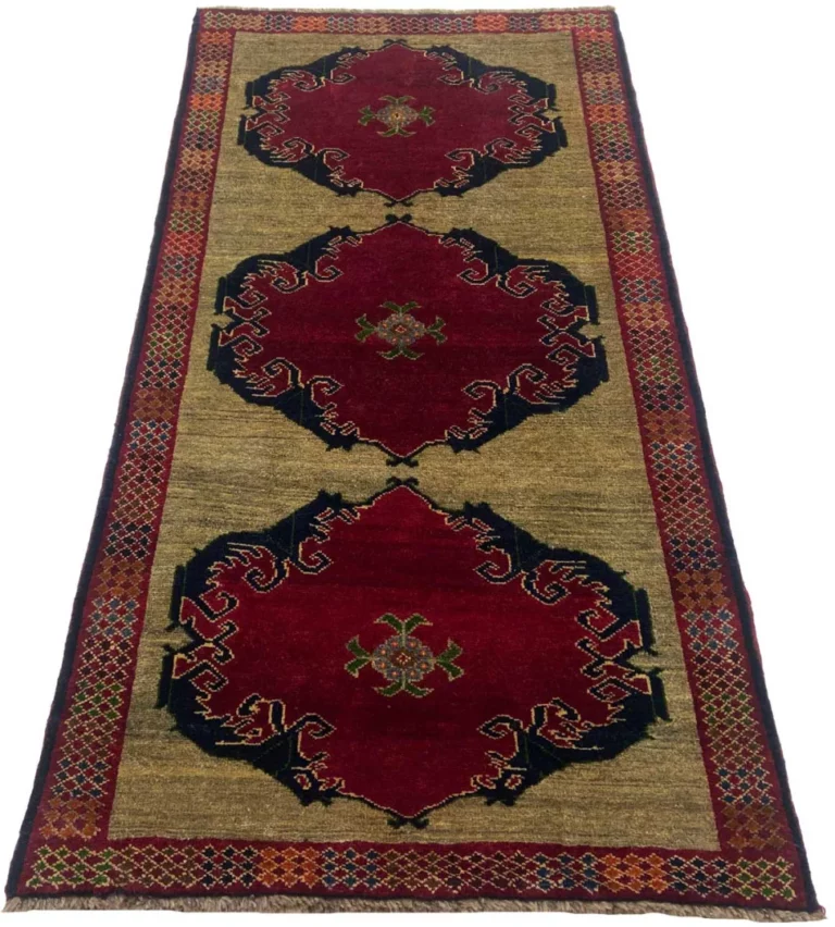 gabbeh-194-x-98-cm-gabbeh-shuli-mit-ausgefallenen-mustern-knotendichte-1 Perserteppich Fars 194 x 98 cm Wolle handgeknüpft