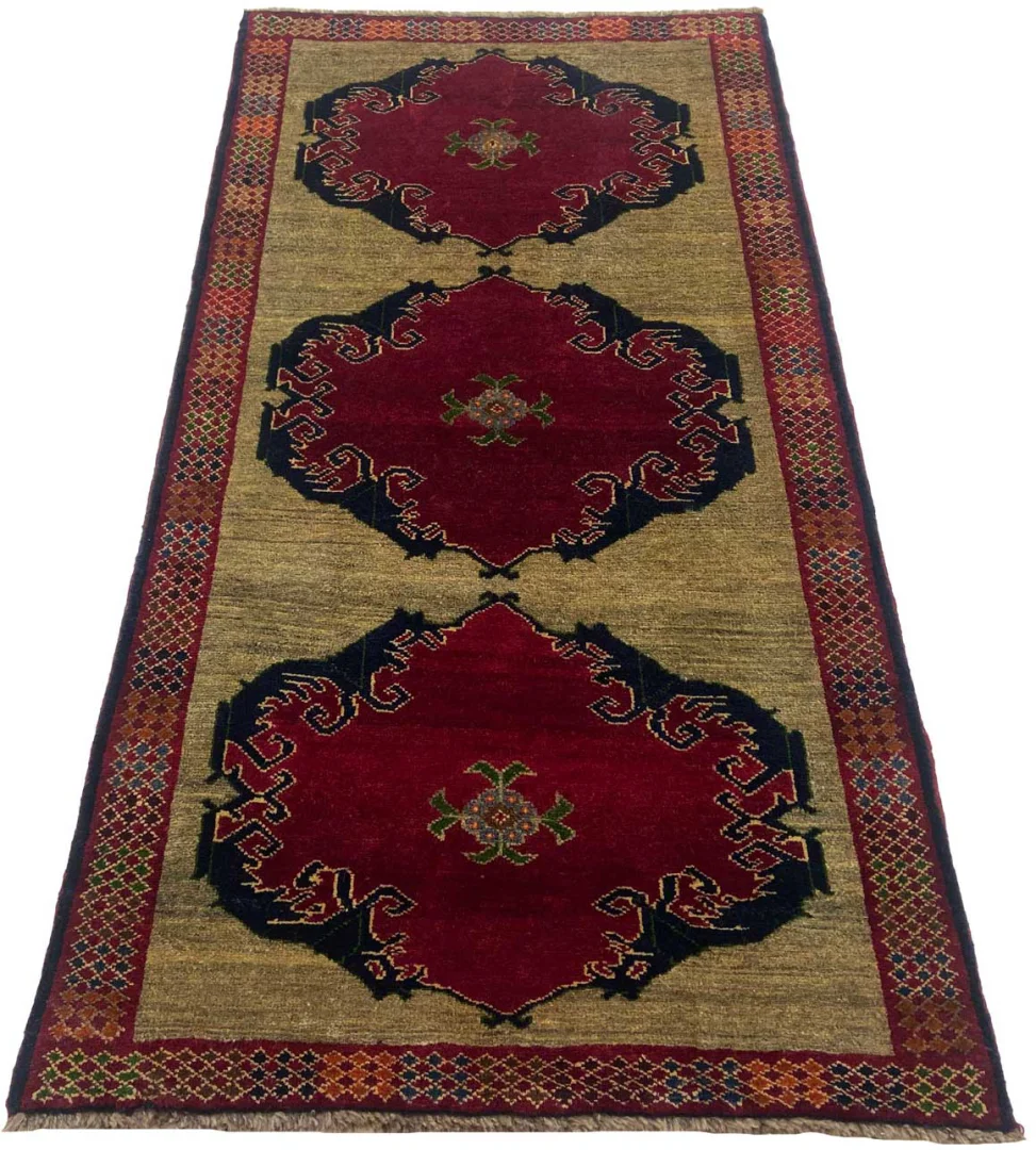 gabbeh-194-x-98-cm-gabbeh-shuli-mit-ausgefallenen-mustern-knotendichte-1 Perserteppich Fars 194 x 98 cm Wolle handgeknüpft