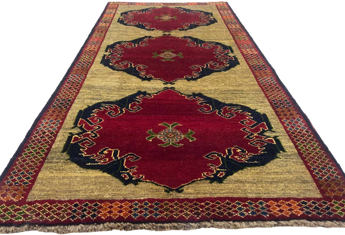 gabbeh-194-x-98-cm-gabbeh-shuli-mit-ausgefallenen-mustern-knotendichte-4 Perserteppich Fars 194 x 98 cm Wolle handgeknüpft