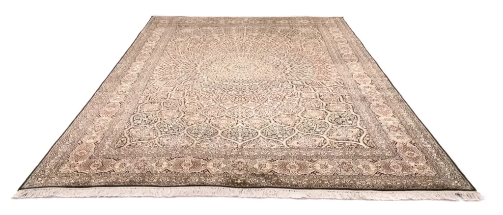 kaschmir-seide-teppich-280-x-185-cm-hohe-knotendichte-florales-feldmuster-1-1 Orientteppich Nordindien 280 x 185 cm Kaschmir handgeknüpft