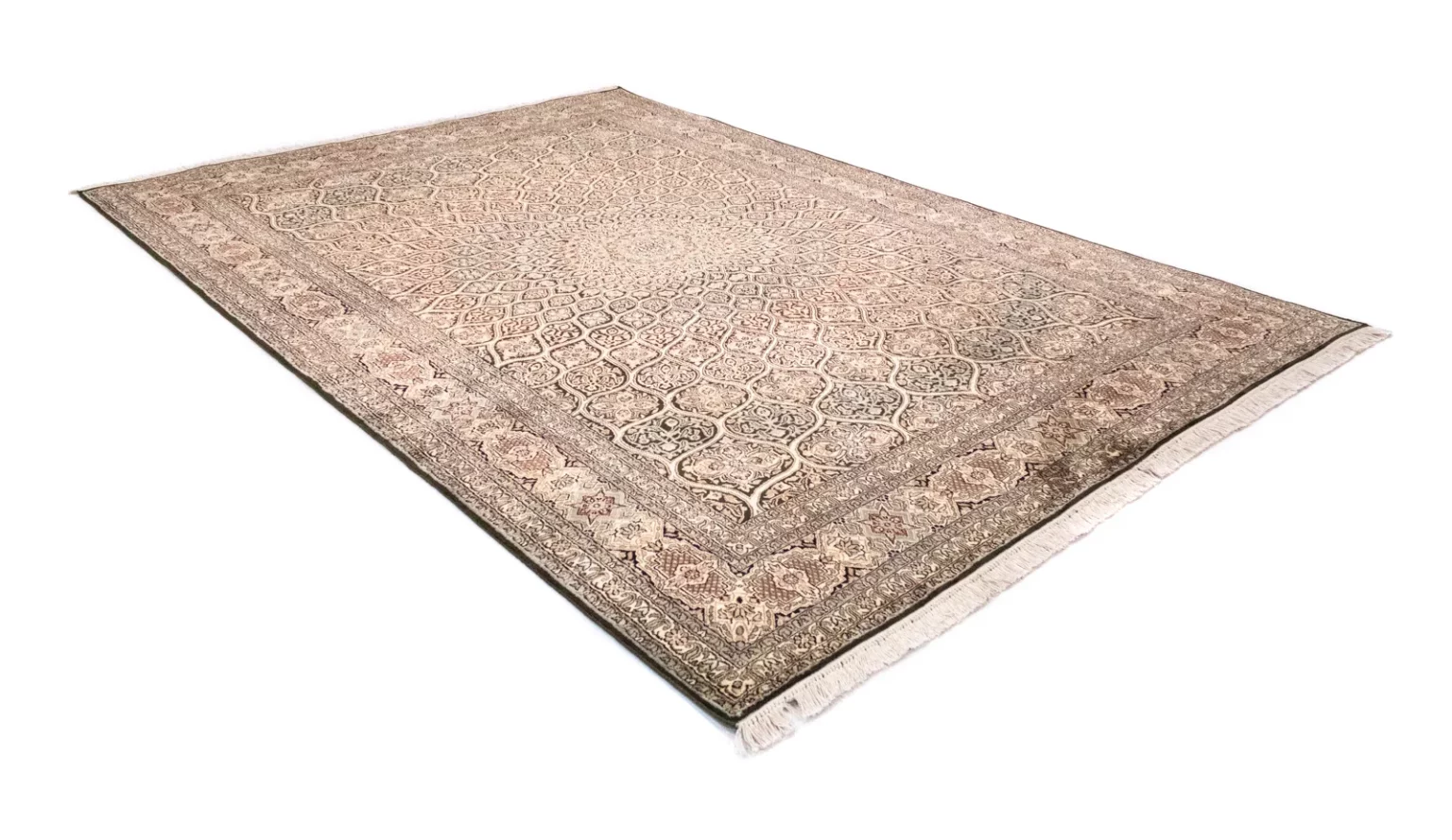 kaschmir-seide-teppich-280-x-185-cm-hohe-knotendichte-florales-feldmuster-1-2 Orientteppich Nordindien 280 x 185 cm Kaschmir handgeknüpft