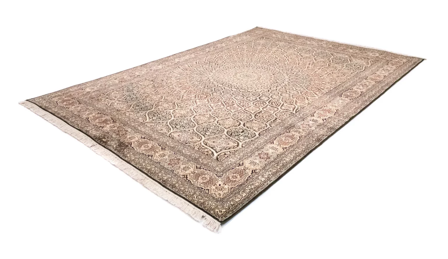 kaschmir-seide-teppich-280-x-185-cm-hohe-knotendichte-florales-feldmuster-1-3 Orientteppich Nordindien 280 x 185 cm Kaschmir handgeknüpft