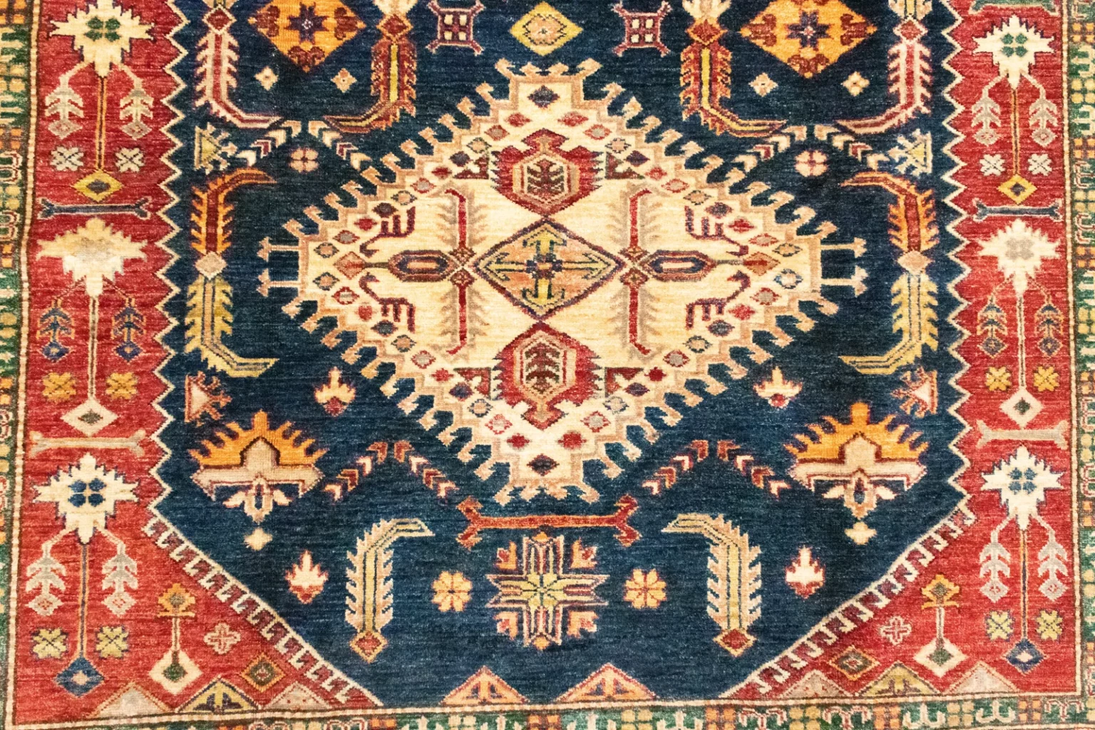 kazak-perserteppich-297-x-207-cm-geometrisches-design-handgeknupft-kurzer-7 Orientteppich Kazak 297 x 207 cm Wolle handgeknüpft