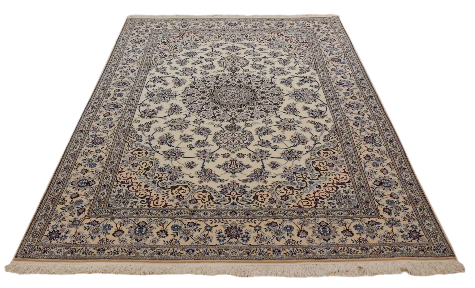 nain-6la-teppich-250-x-156-cm-handgeknupft-florales-design-orientteppich-1 Perserteppich Nain 250 x 156 cm Wolle handgeknüpft