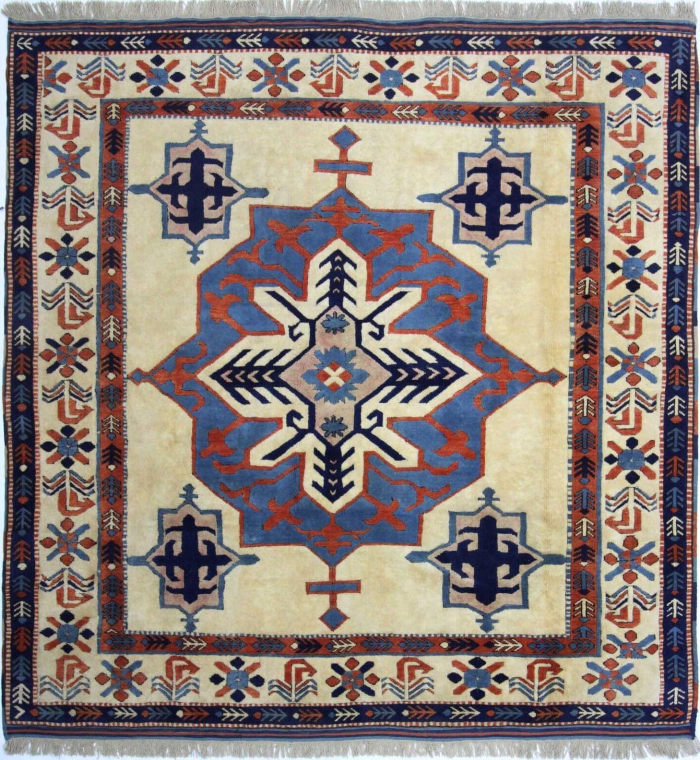 antiker-kaukasischer-shirvan-teppich-203x200cm-handgeknupft Orientteppich Shirvan 203 x 200 cm Wolle handgeknüpft