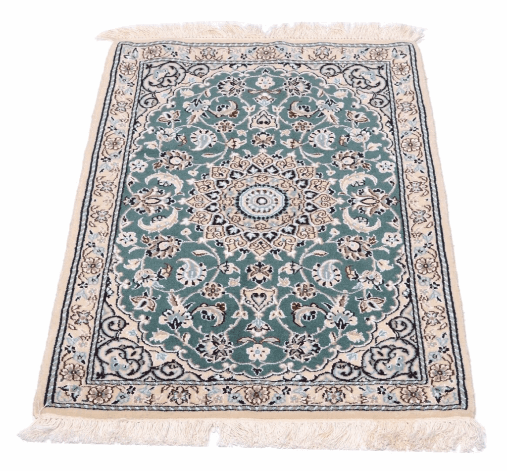 handgeknupfter-orientteppich-nain-9-94x65-cm-500000-knoten-grun Perserteppich Nain 94 x 65 cm Wolle handgeknüpft