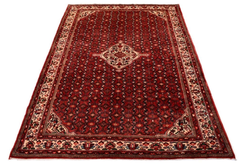handgeknupfter-orientteppich-308x220-cm-200000-knoten-rot Perserteppich Hosseinabad 308 x 220 cm Wolle handgeknüpft
