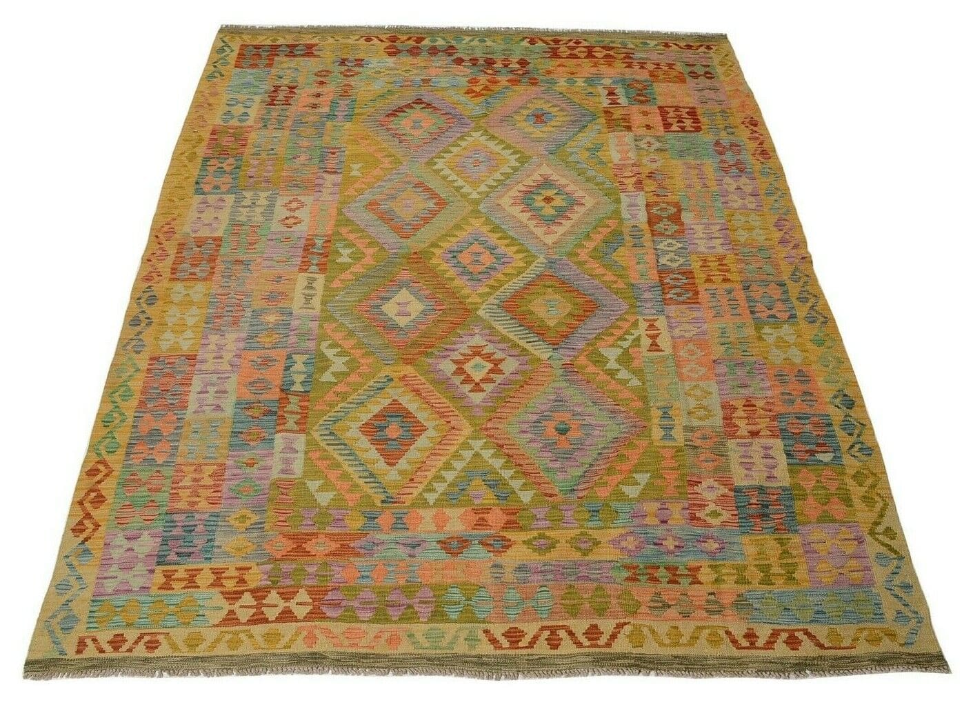 handgewebter-afghan-kelim-248-x-197-cm-in-pastellfarben-neu Orientteppich Afghan 248 x 197 cm Wolle handgewebt