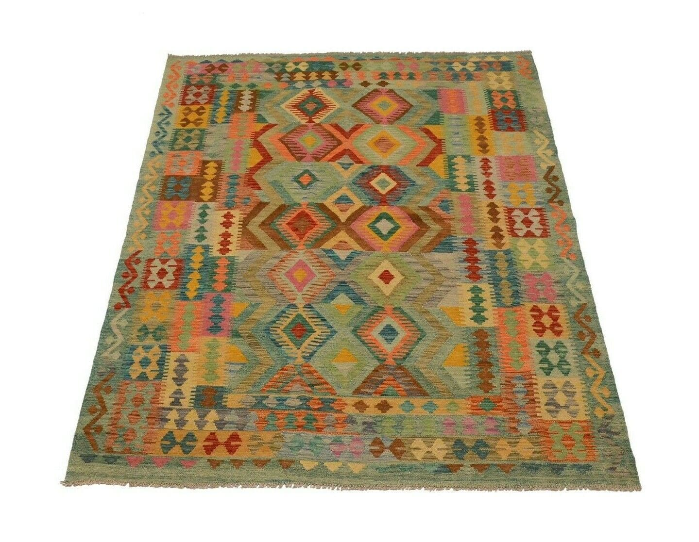 afghan-kelim-241-x-181-cm-handgewebt-geometrisch-pastellfarben Orientteppich Afghan 241 x 181 cm Wolle handgewebt