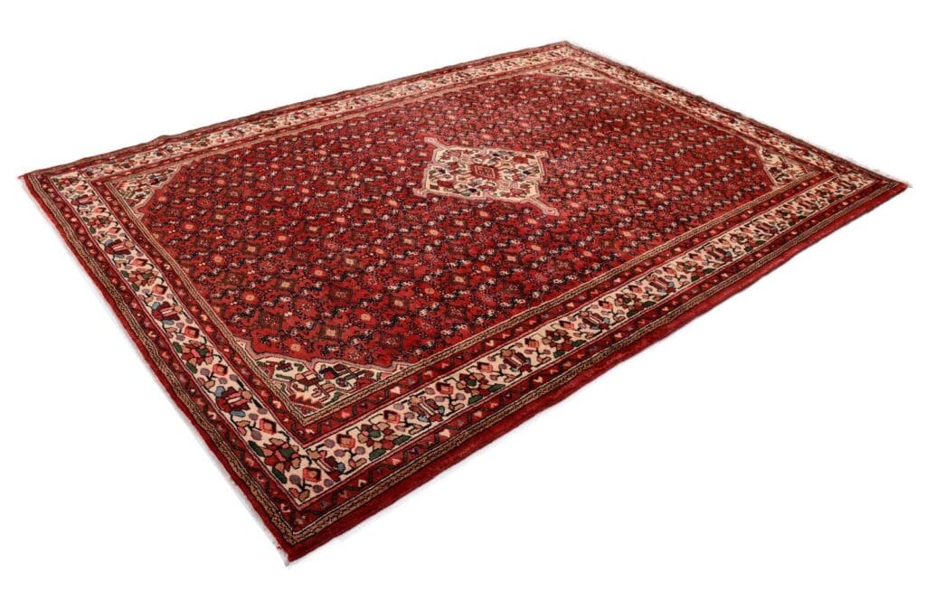 handgeknupfter-orientteppich-308x220-cm-200000-knoten-rot-1 Perserteppich Hosseinabad 308 x 220 cm Wolle handgeknüpft