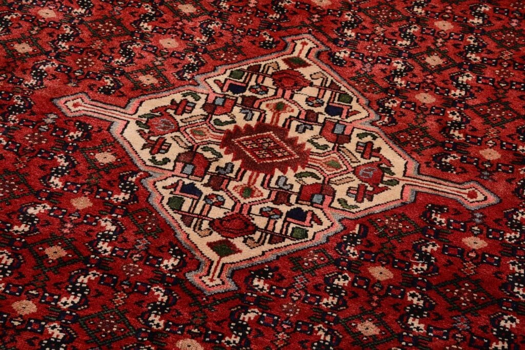 handgeknupfter-orientteppich-308x220-cm-200000-knoten-rot-3 Perserteppich Hosseinabad 308 x 220 cm Wolle handgeknüpft