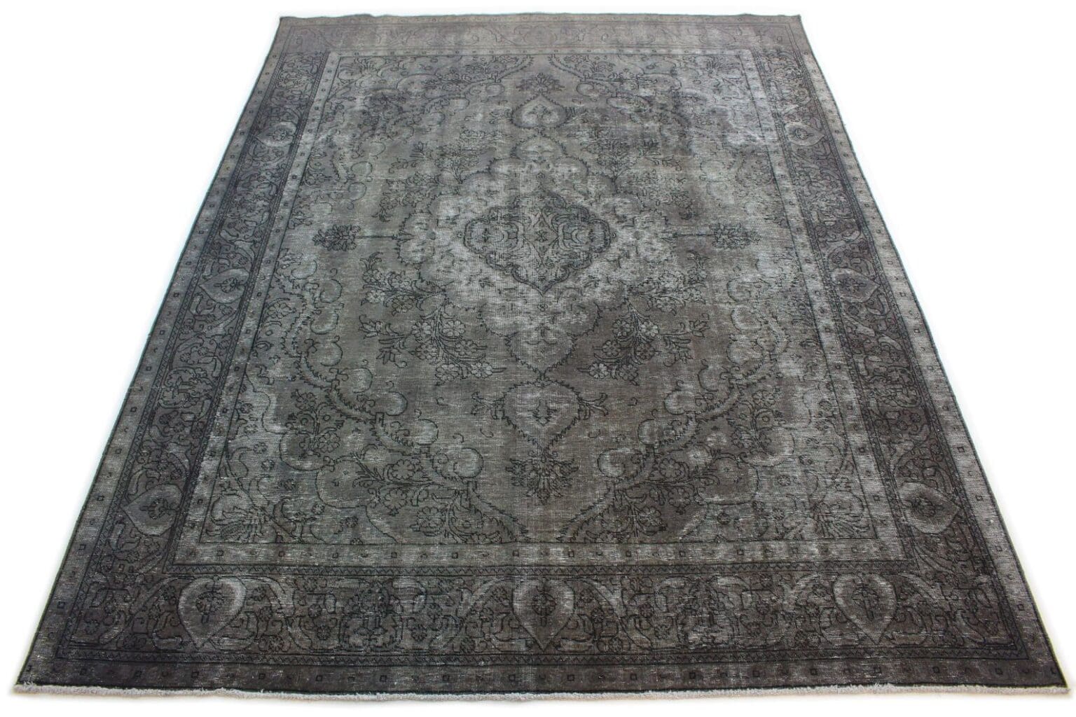 vintage-orientteppich-390x295cm-grau-schwarz-handgeknupft Perserteppich 390x295 cm Wolle handgeknüpft