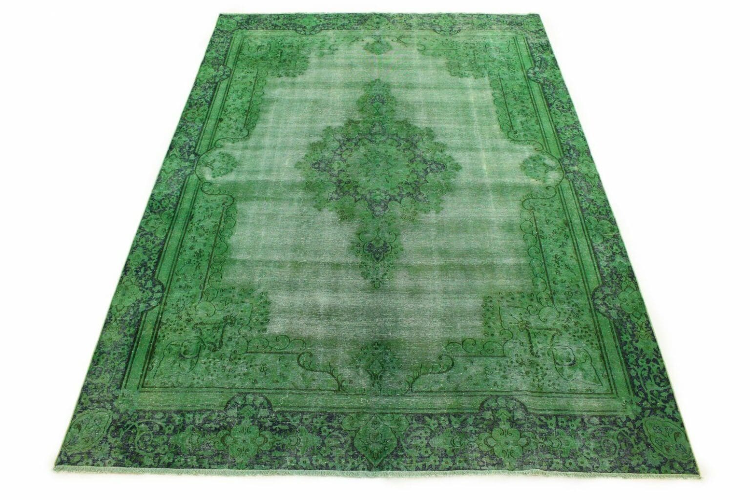 vintage-orientteppich-grun-370x259-cm-handgeknupft-unikat Orientteppich 370 x 259 cm Wolle handgeknüpft