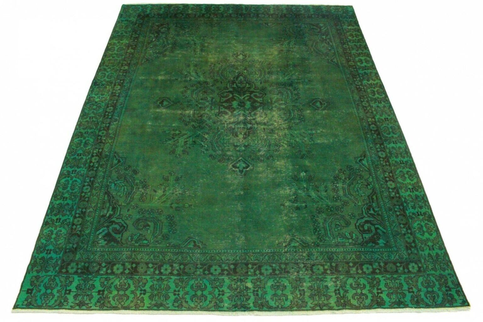 vintage-orientteppich-grun-367x282cm-handgeknupft-design-unikat Orientteppich Orient 367x282 cm Wolle handgeknüpft