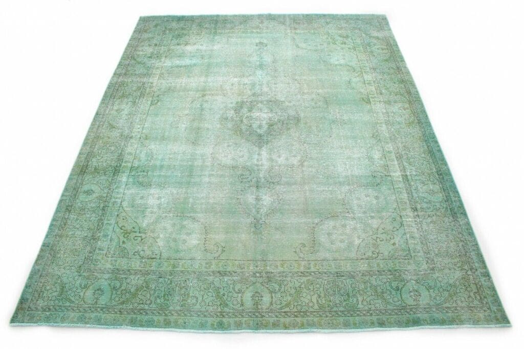 vintage-orientteppich-390x309cm-in-grun-turkis-handgeknupft Orientteppich 390x309 cm Wolle handgeknüpft