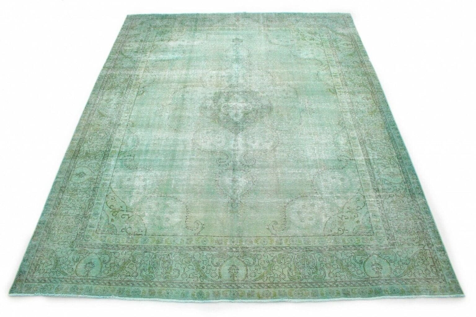 vintage-orientteppich-390x309cm-in-grun-turkis-handgeknupft Orientteppich 390x309 cm Wolle handgeknüpft