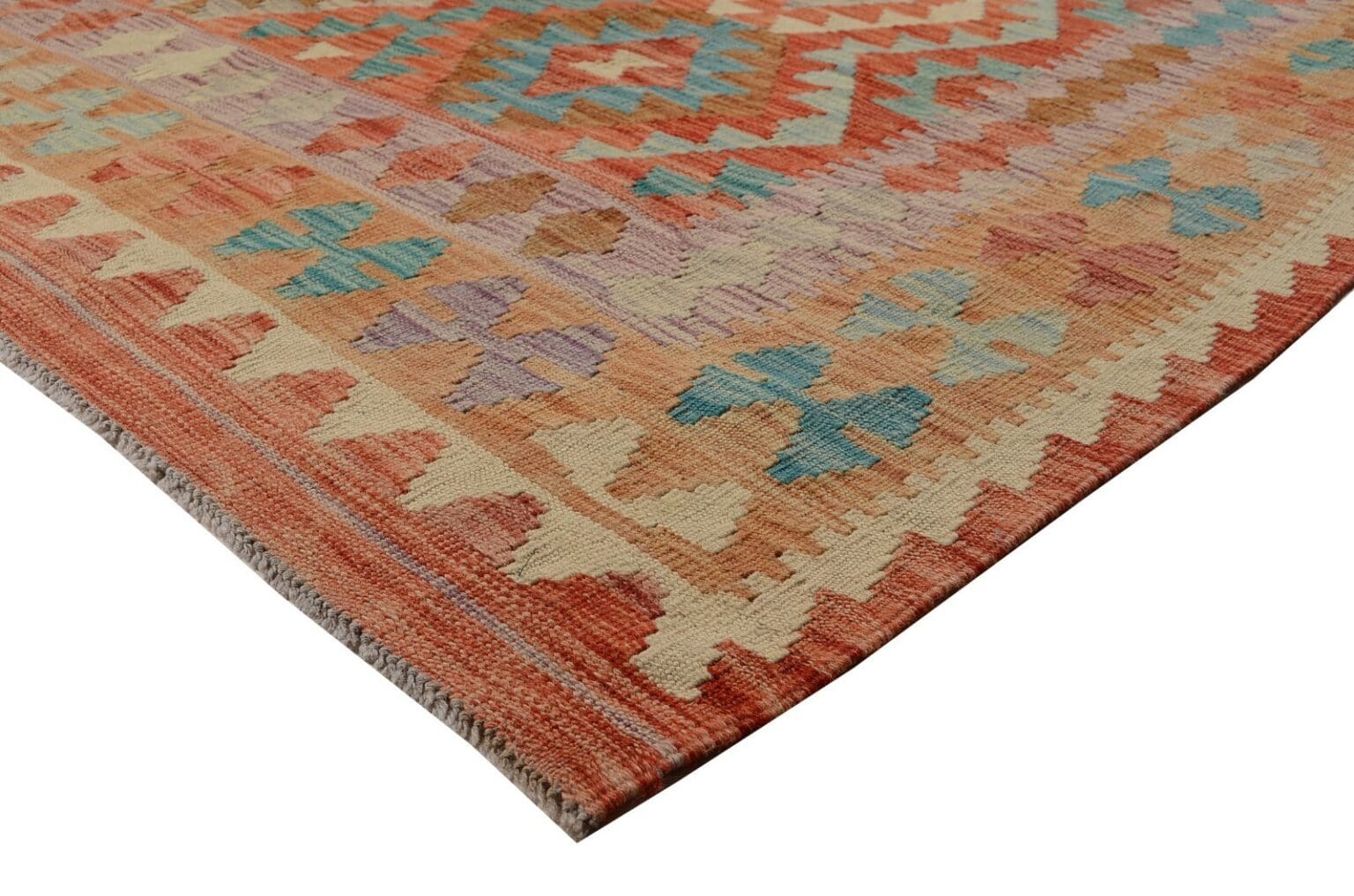 handgewebter-afghan-kelim-244-x-182-cm-in-pastellfarben-neu-3 Orientteppich Afghan 244 x 182 cm Wolle handgewebt