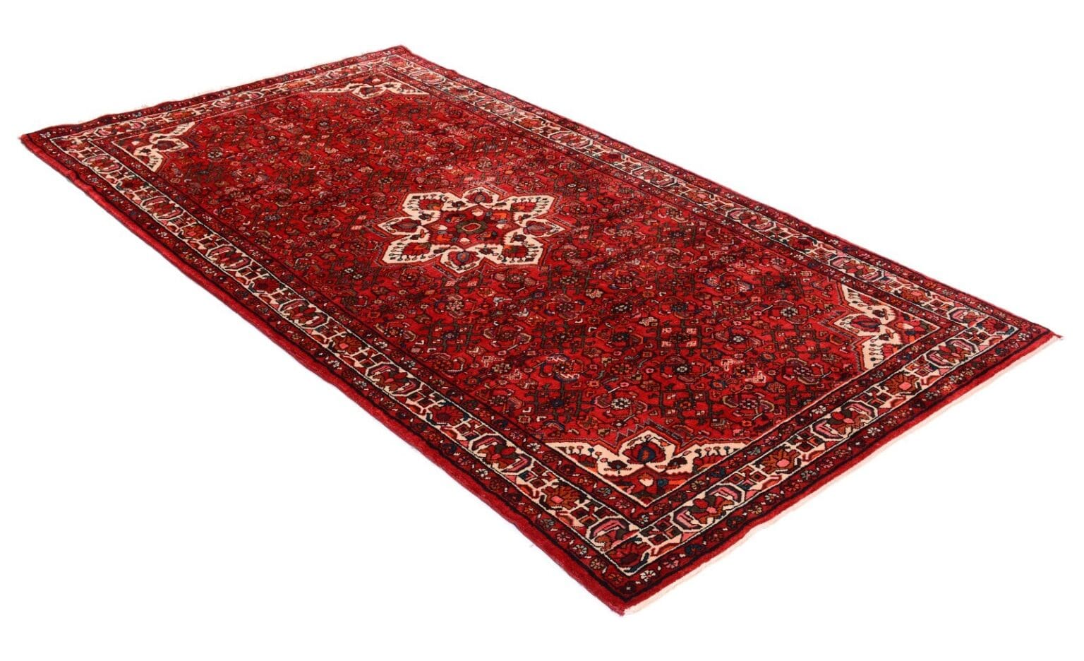 handgeknupfter-perserteppich-322x170-cm-250000-knoten-rot-1 Perserteppich Hosseinabad 322 x 170 cm Wolle handgeknüpft