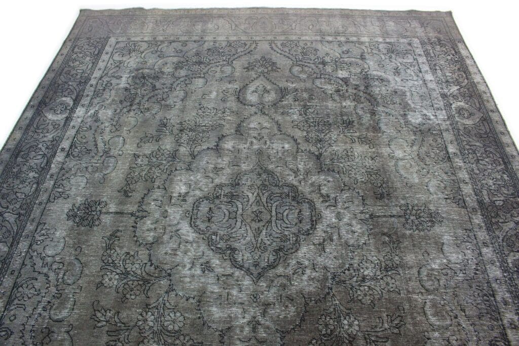 vintage-orientteppich-390x295cm-grau-schwarz-handgeknupft-1 Perserteppich 390x295 cm Wolle handgeknüpft