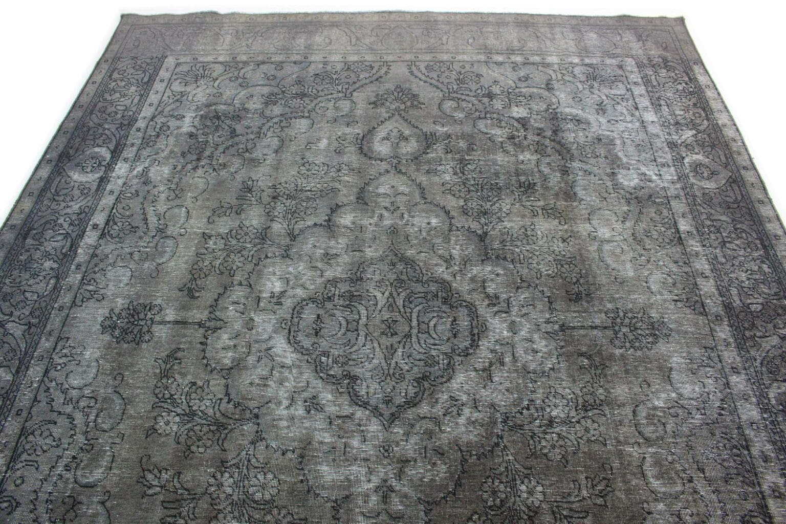 vintage-orientteppich-390x295cm-grau-schwarz-handgeknupft-1 Perserteppich 390x295 cm Wolle handgeknüpft
