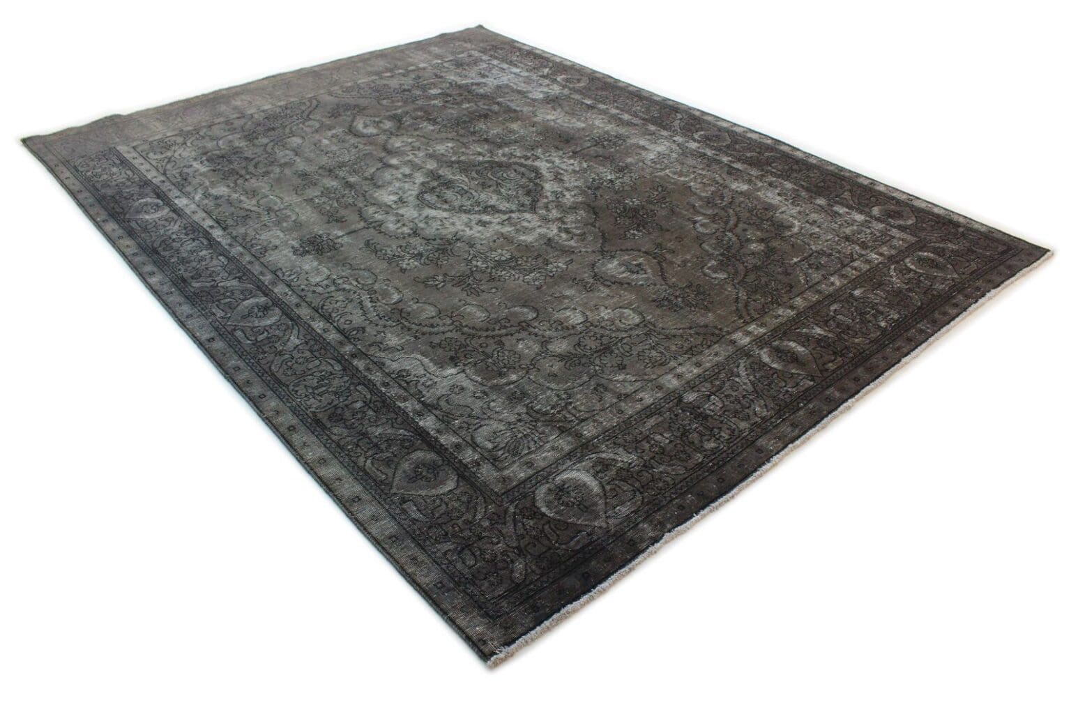 vintage-orientteppich-390x295cm-grau-schwarz-handgeknupft-2 Perserteppich 390x295 cm Wolle handgeknüpft