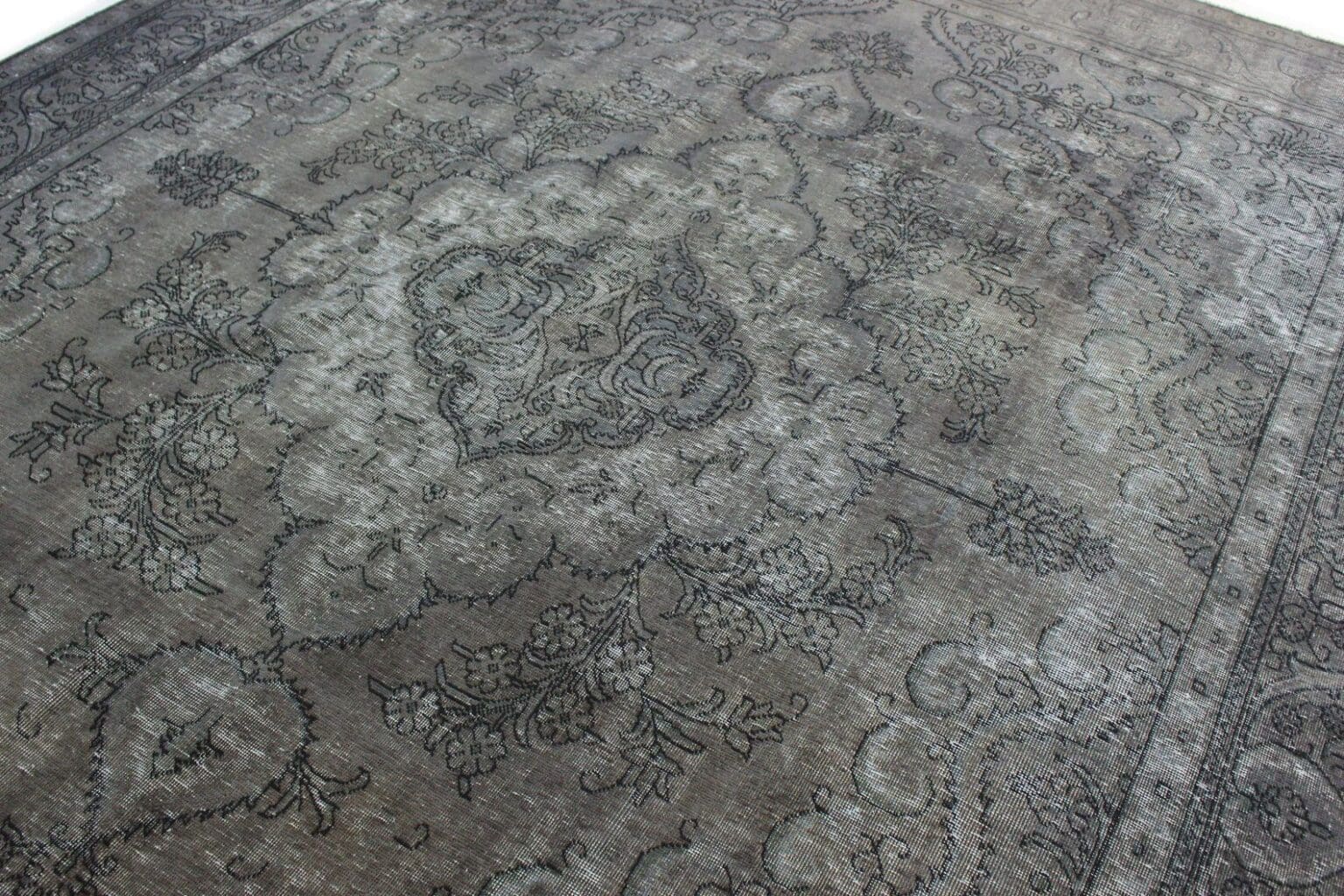 vintage-orientteppich-390x295cm-grau-schwarz-handgeknupft-3 Perserteppich 390x295 cm Wolle handgeknüpft