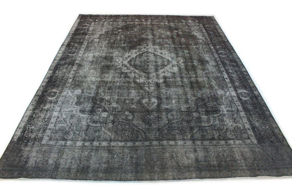 vintage-orientteppich-390x295cm-grau-schwarz-handgeknupft-4 Perserteppich 390x295 cm Wolle handgeknüpft