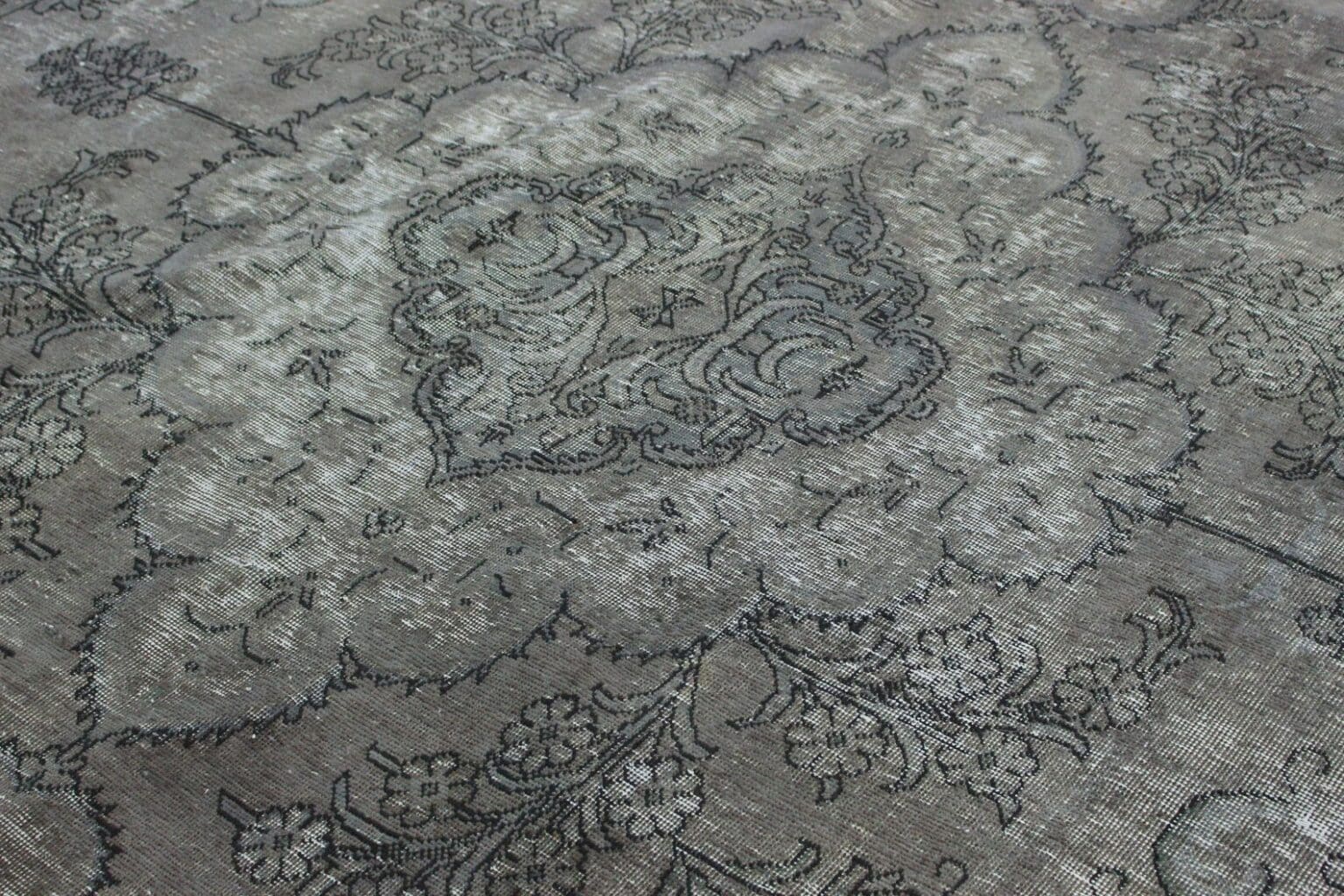 vintage-orientteppich-390x295cm-grau-schwarz-handgeknupft-6 Perserteppich 390x295 cm Wolle handgeknüpft