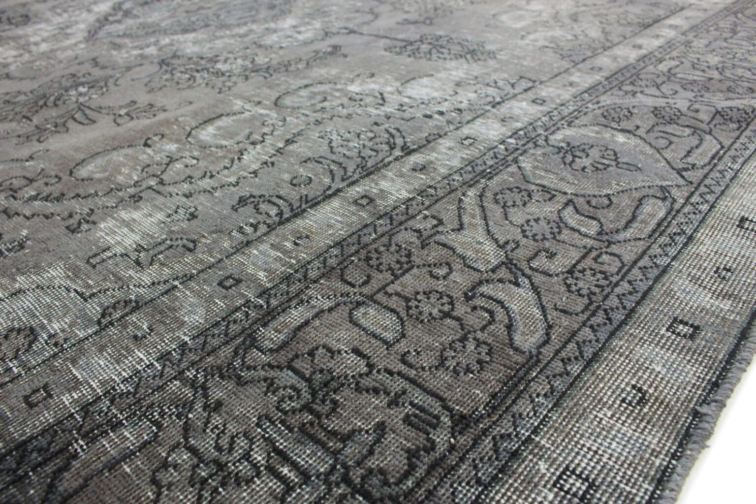 vintage-orientteppich-390x295cm-grau-schwarz-handgeknupft-7 Perserteppich 390x295 cm Wolle handgeknüpft