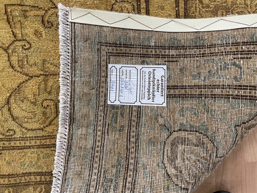 exklusiver-vintage-orientteppich-333x245cm-gold-handgeknupft-9 Orientteppich 333 x 245 cm Wolle handgeknüpft