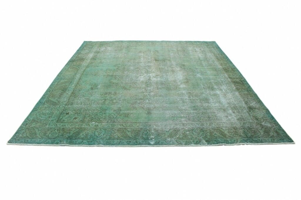 vintage-orientteppich-350x289cm-grun-grau-handgeknupft-1 Orientteppich 350 x 289 cm Wolle handgeknüpft