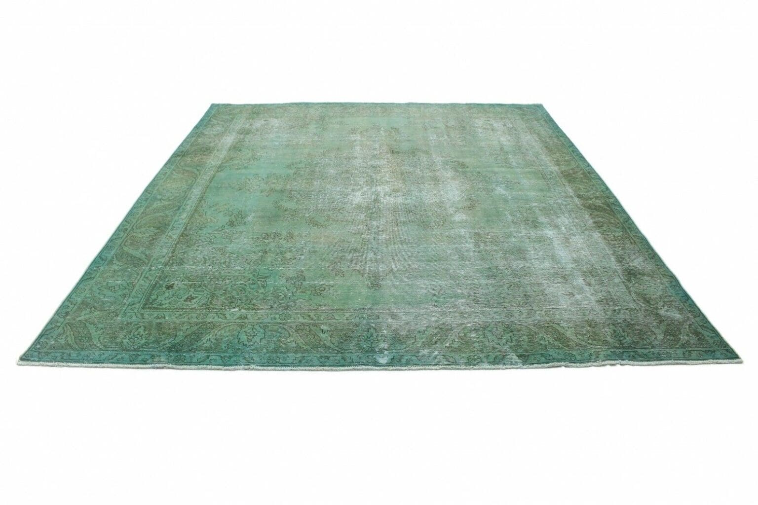 vintage-orientteppich-350x289cm-grun-grau-handgeknupft-1 Orientteppich 350 x 289 cm Wolle handgeknüpft