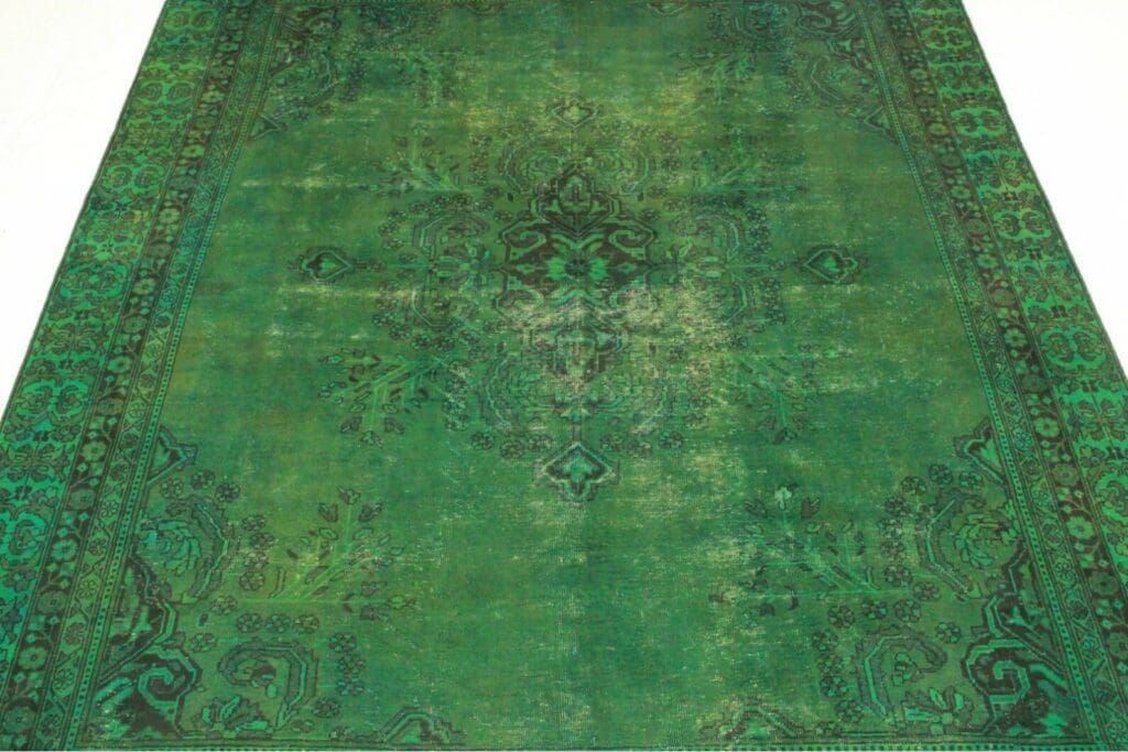 vintage-orientteppich-grun-367x282cm-handgeknupft-design-unikat-1 Orientteppich Orient 367x282 cm Wolle handgeknüpft