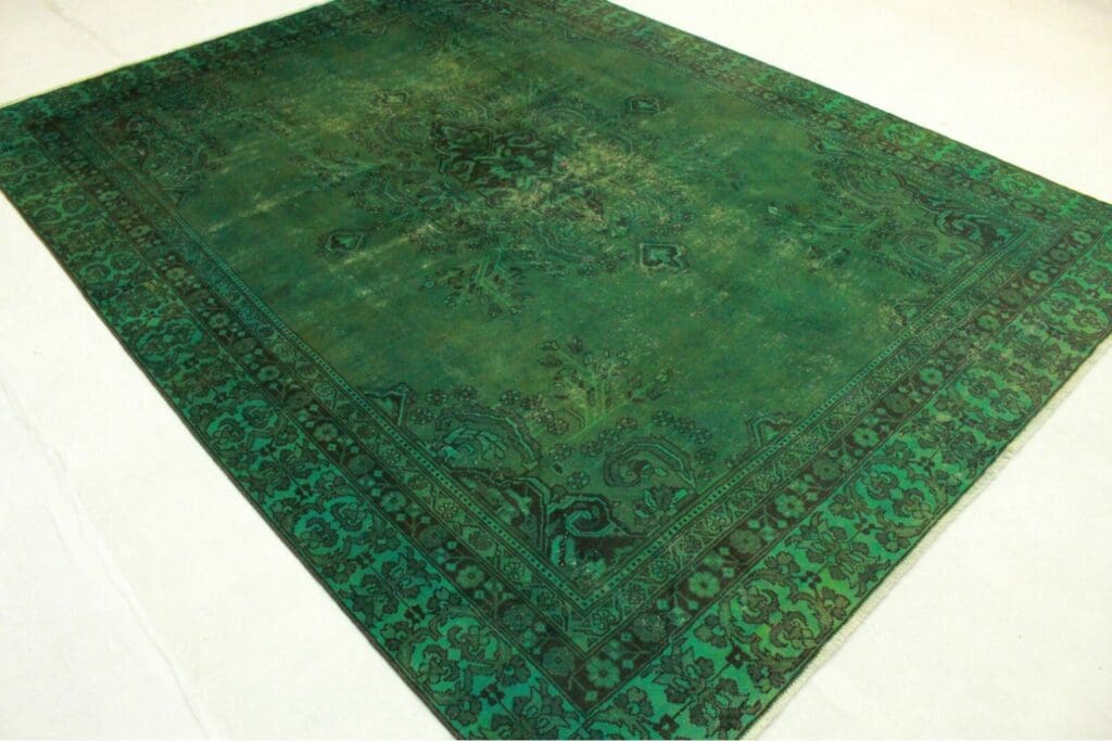 vintage-orientteppich-grun-367x282cm-handgeknupft-design-unikat-2 Orientteppich Orient 367x282 cm Wolle handgeknüpft