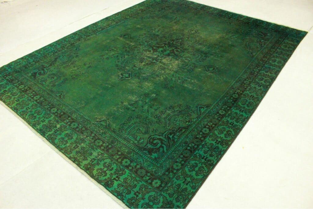 vintage-orientteppich-grun-367x282cm-handgeknupft-design-unikat-3 Orientteppich Orient 367x282 cm Wolle handgeknüpft