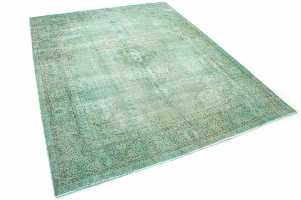 vintage-orientteppich-390x309cm-in-grun-turkis-handgeknupft-1 Orientteppich 390x309 cm Wolle handgeknüpft